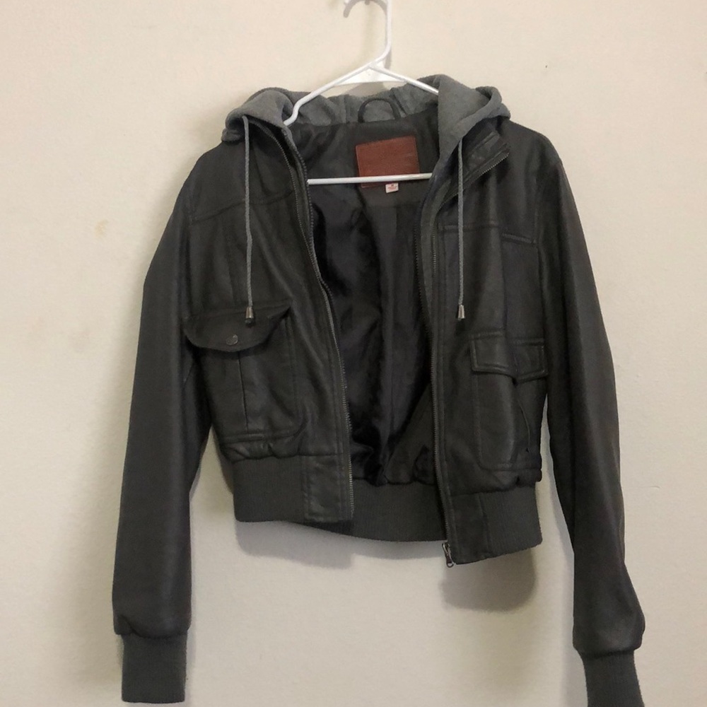 Hooded Faux Leather jacket